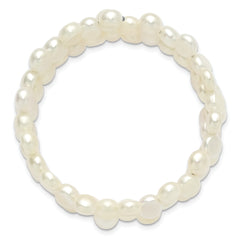 Sterling Silver Rhodium-plated 6-7mm Button White Freshwater Cultured Pearl Flexible Wrap Bracelet