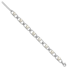 Sterling Silver Rhodium-plated 6-7mm Button White Freshwater Cultured Pearl 6.5 inch with 1 inch Extender Bracelet