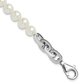 Sterling Silver Rhodium-plated 7-8mm Round White Freshwater Cultured Pearl and Link 8 inch Bracelet