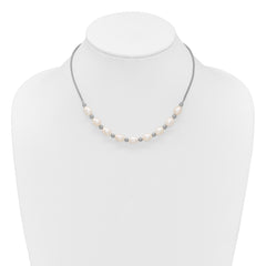 Sterling Silver Rhodium-plated Polished and Beaded 7-8mm Freshwater Cultured Rice Pearl 16 Inch with 2 Inch Extension Necklace