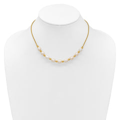 Sterling Silver Gold-tone Polished and Beaded 7-8mm Freshwater Cultured Rice Pearl 16 Inch with 2 Inch Extension Necklace