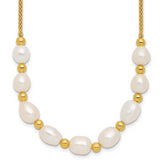 Sterling Silver Gold-tone Polished and Beaded 7-8mm Freshwater Cultured Rice Pearl 16 Inch with 2 Inch Extension Necklace