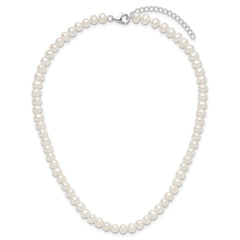 Sterling Silver Rhodium-plated 6-7mm Semi-Round White Freshwater Cultured Pearl 14 inch with 2 inch Extender Choker