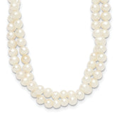 Sterling Silver Rhodium-plated 5-6mm Semi-Round White Freshwater Cultured Pearl 2-Strand 14 inch with 2 inch Extender Choker