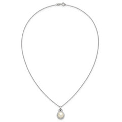 Sterling Silver Rhodium-plated 9-10mm Button White Freshwater Cultured Pearl and CZ Halo 17 inch Necklace