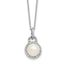 Sterling Silver Rhodium-plated 9-10mm Button White Freshwater Cultured Pearl and CZ Halo 17 inch Necklace