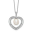 Sterling Silver Rhodium-plated 8-9mm Rice White Freshwater Cultured Pearl and CZ Open Heart 17 inch Necklace