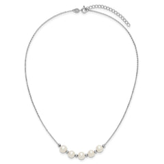 Sterling Silver Rhodium-plated 7-8mm Semi-Round White Freshwater Cultured Pearl and Beads 16 inch with 2 inch Extender Necklace