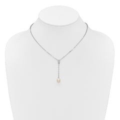 Sterling Silver Rhodium-plated 6-9mm Teardrop White Freshwater Cultured Pearl 16 inch Y-Necklace and Chain Dangle Post Earring Set