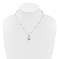 Sterling Silver Rhodium-plated 8-10mm Button White Freshwater Cultured Pearl and CZ 17 inch Necklace and Dangle Shepherd Hook Earring Set