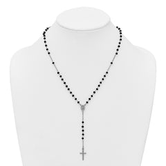 Sterling Silver Rhodium-plated Black Crystal 18.5 inch with 1 inch extender Rosary Necklace
