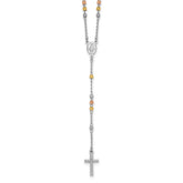 Sterling Silver Rhodium-plated Diamond-cut Tri-color Gold-plated 18.5 inch with 1 inch extender Rosary Necklace