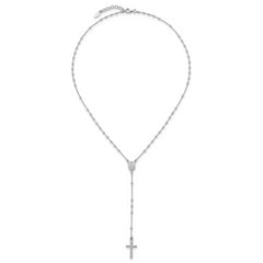 Sterling Silver Rhodium-plated Polished 17.5 inch with 1.25 inch extender Rosary Necklace