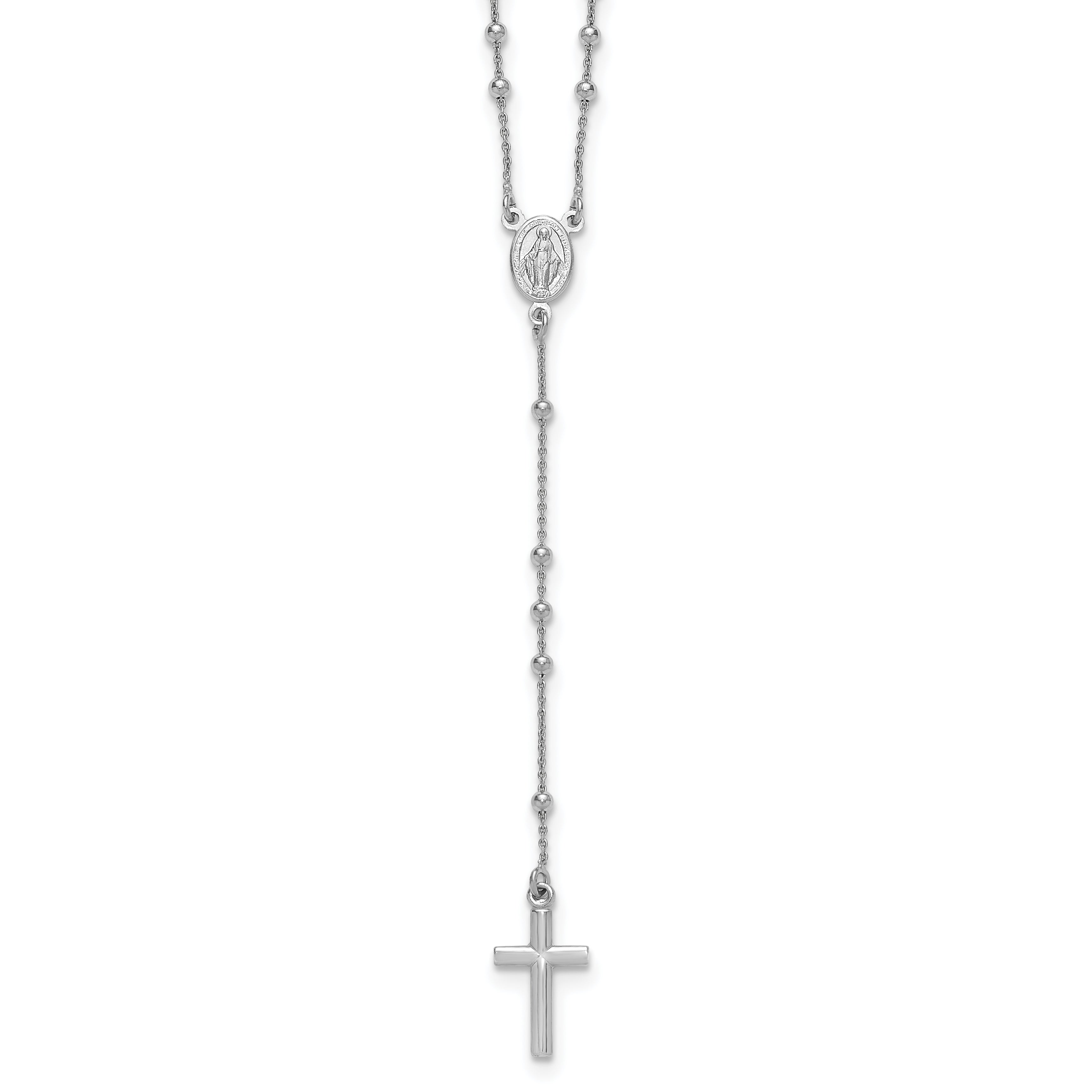 Sterling Silver Rhodium-plated Polished 17.5 inch with 1.25 inch extender Rosary Necklace