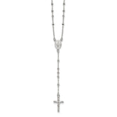 Sterling Silver Polished and Beaded Rosary 24 inch Necklace