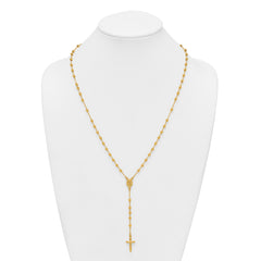 Sterling Silver Gold-tone Polished and Beaded Rosary 24 inch Necklace