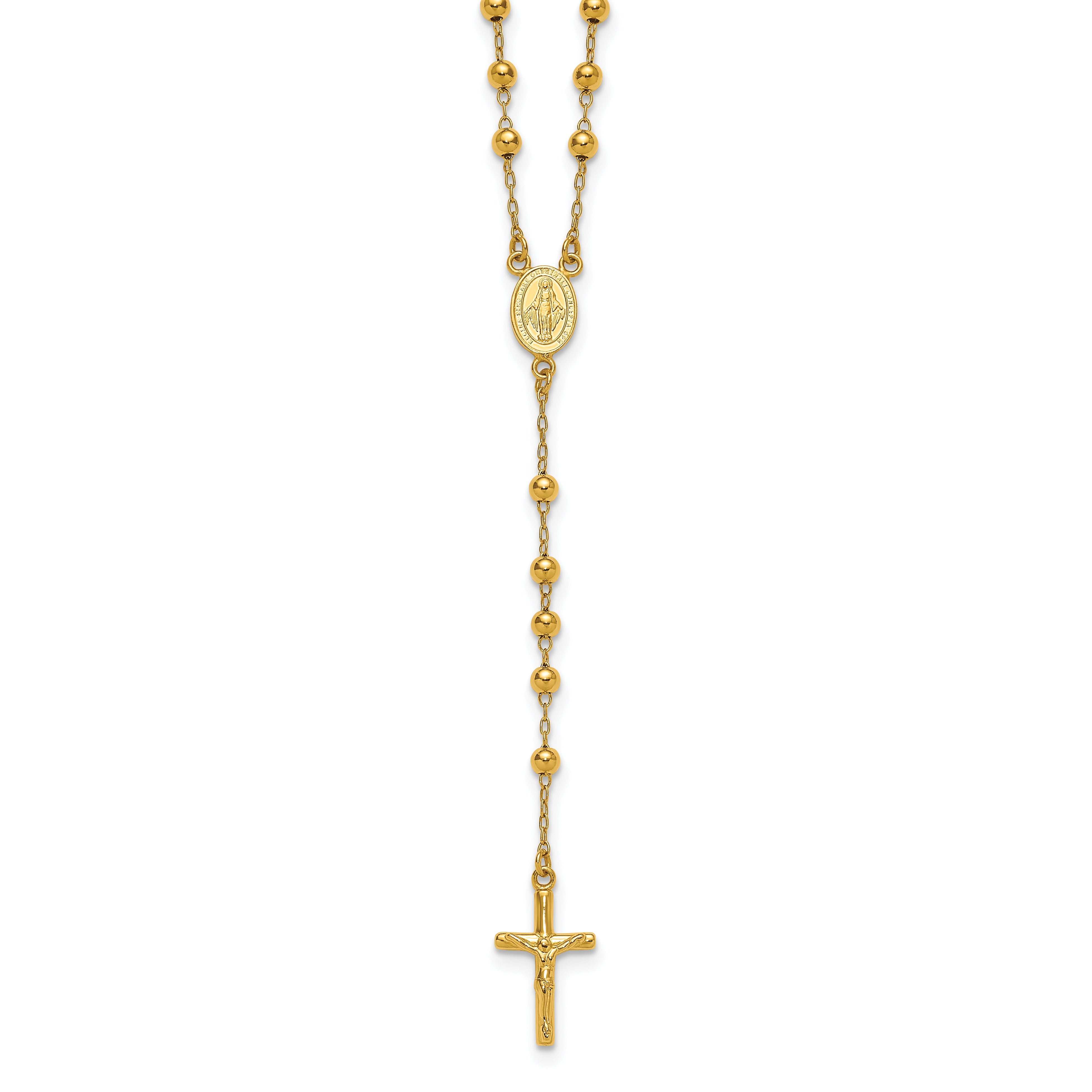 Sterling Silver Gold-tone Polished and Beaded Rosary 24 inch Necklace