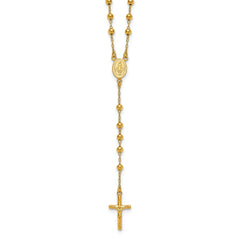 Sterling Silver Gold-tone Polished and Beaded Rosary 24 inch Necklace