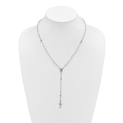 Sterling Silver Rhodium-plated Plastic Imitation Pearl 19.75 inch with 1 inch extender Rosary Necklace