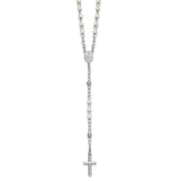 Sterling Silver Rhodium-plated Plastic Imitation Pearl 19.75 inch with 1 inch extender Rosary Necklace