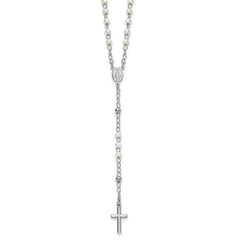 Sterling Silver Rhodium-plated Plastic Imitation Pearl 19.75 inch with 1 inch extender Rosary Necklace