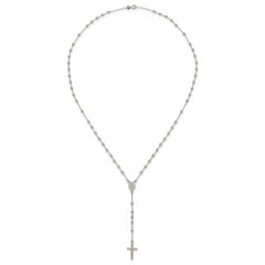 Sterling Silver Polished and Beaded Rosary 24 inch Necklace