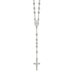 Sterling Silver Polished and Beaded Rosary 24 inch Necklace