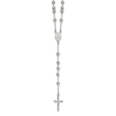 Sterling Silver Polished and Beaded Rosary 24 inch Necklace