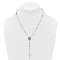 Sterling Silver Rhodium-plated CZ Diamond-cut Beaded 18 inch Rosary Necklace