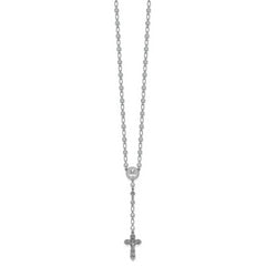 Sterling Silver Rhodium-plated Polished Round CZ 25.25 inch Rosary Necklace