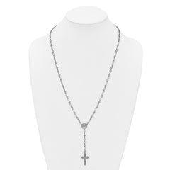 Sterling Silver Rhodium-plated Polished Round CZ 25.25 inch Rosary Necklace