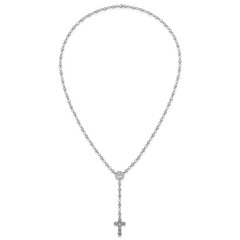 Sterling Silver Rhodium-plated Polished Round CZ 25.25 inch Rosary Necklace