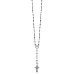 Sterling Silver Rhodium-plated Polished CZ and Diamond-cut Circles 25.5 inch Rosary Necklace