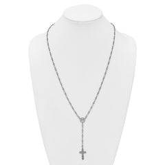 Sterling Silver Rhodium-plated Polished CZ and Diamond-cut Circles 25.5 inch Rosary Necklace