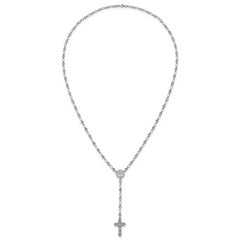 Sterling Silver Rhodium-plated Polished CZ and Diamond-cut Circles 25.5 inch Rosary Necklace