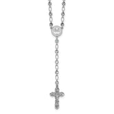 Sterling Silver Rhodium-plated Polished CZ and Diamond-cut Circles 25.5 inch Rosary Necklace