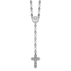 Sterling Silver Rhodium-plated Polished CZ and Diamond-cut Circles 25.5 inch Rosary Necklace