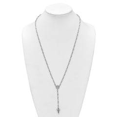 Sterling Silver Rhodium-plated CZ and Diamond-cut Heart Link with Cross Ash Holder 26.5 inch Rosary Necklace