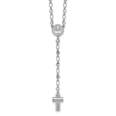 Sterling Silver Rhodium-plated CZ and Diamond-cut Heart Link with Cross Ash Holder 26.5 inch Rosary Necklace