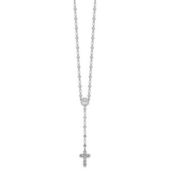 Sterling Silver Rhodium-plated Polished CZ and Diamond-cut Crosses 30.5 inch Rosary Necklace