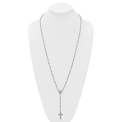 Sterling Silver Rhodium-plated Polished CZ and Diamond-cut Crosses 30.5 inch Rosary Necklace