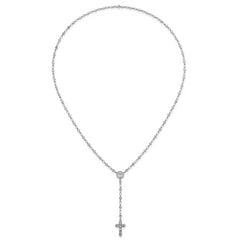 Sterling Silver Rhodium-plated Polished CZ and Diamond-cut Crosses 30.5 inch Rosary Necklace