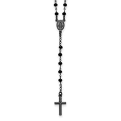 Sterling Silver Black Rhodium-plated Crystal 18.5 inch with 0.5 inch extender Rosary Necklace