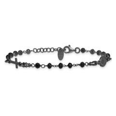 Sterling Silver Black Rhodium-plated Crystal 7 inch with 0.75 inch extender Rosary Themed Bracelet