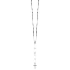 Sterling Silver Rhodium-plated Beaded 17 inch with 1.5 inch extender Rosary Necklace