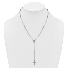 Sterling Silver Rhodium-plated Beaded 17 inch with 1.5 inch extender Rosary Necklace