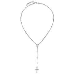 Sterling Silver Rhodium-plated Beaded 17 inch with 1.5 inch extender Rosary Necklace