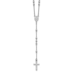 Sterling Silver Rhodium-plated Beaded 17 inch with 1.5 inch extender Rosary Necklace