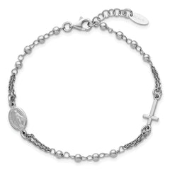Sterling Silver Rhodium-plated 7.25 inch with 0.5 inch extender Rosary Themed Bracelet
