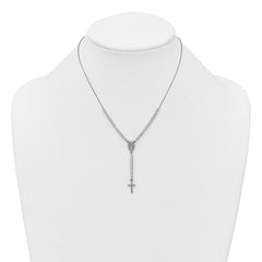 Sterling Silver Rhodium-plated Polished CZ 15.5 inch with 2 inch extender Rosary Necklace